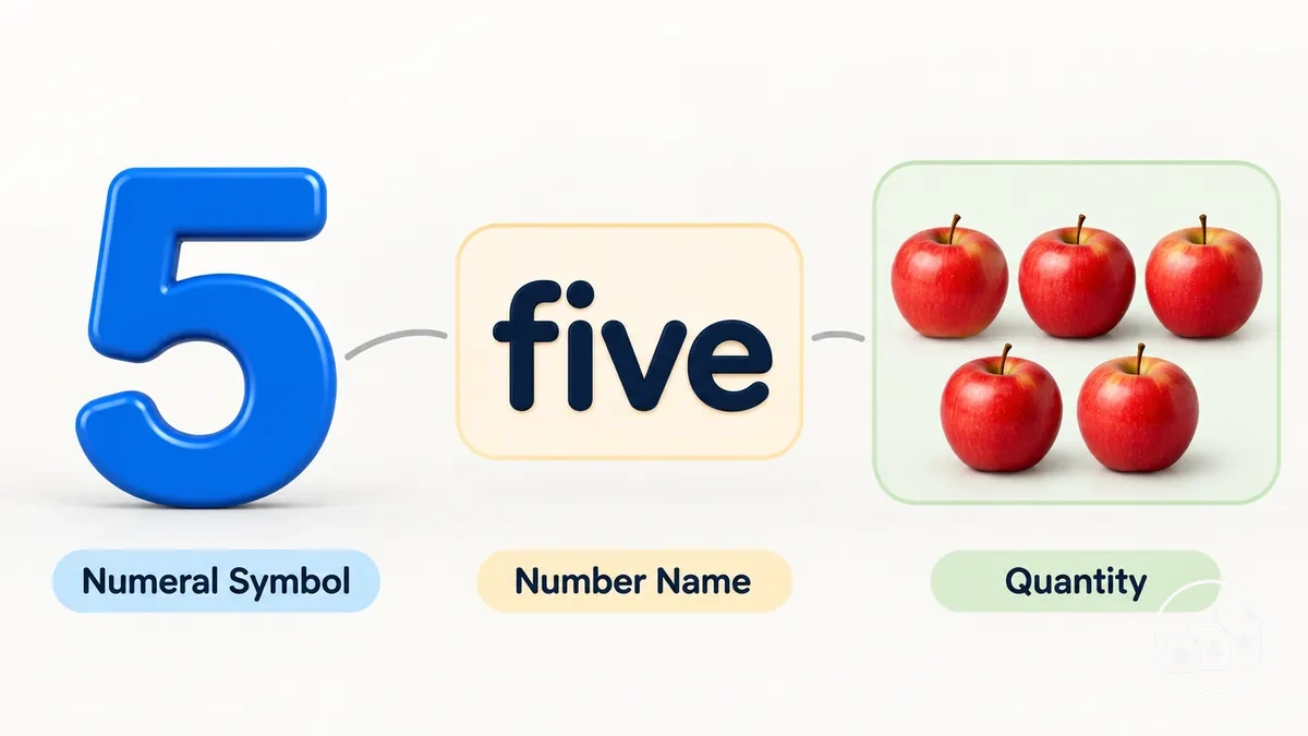 Written numeral, number name and matching quantity shown together