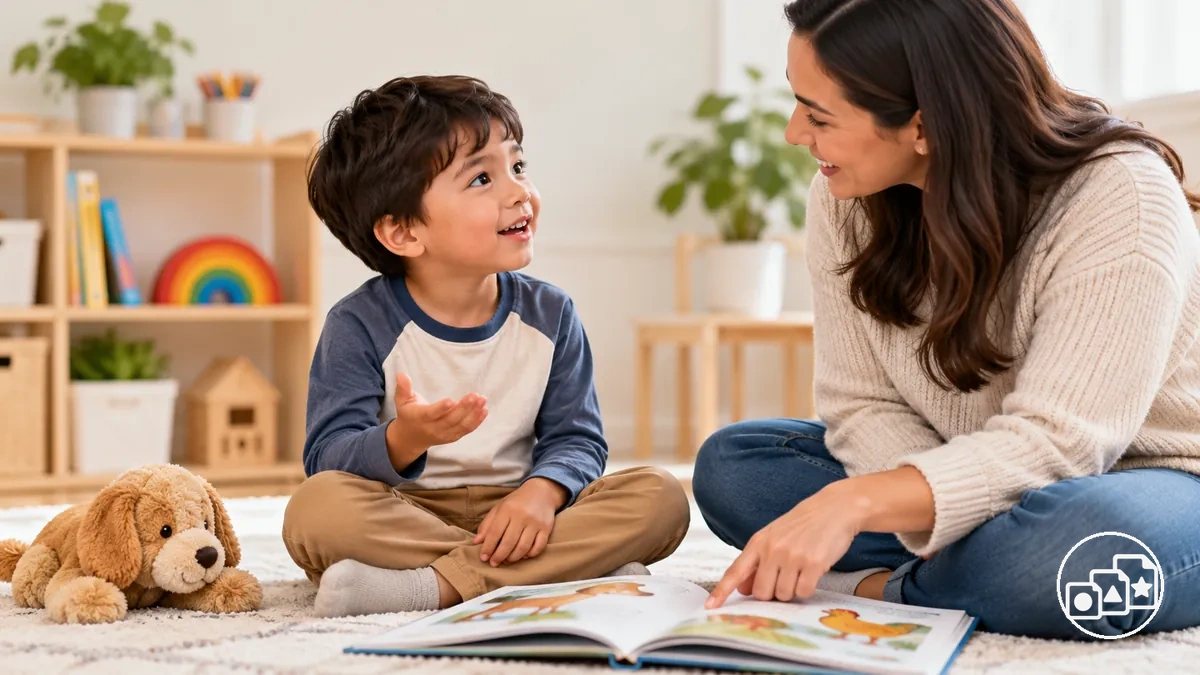 Child using language and communication skills in a familiar conversation