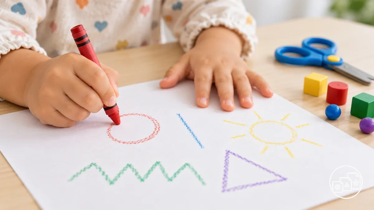 Pre-writing and fine motor practice with lines, shapes and hand control