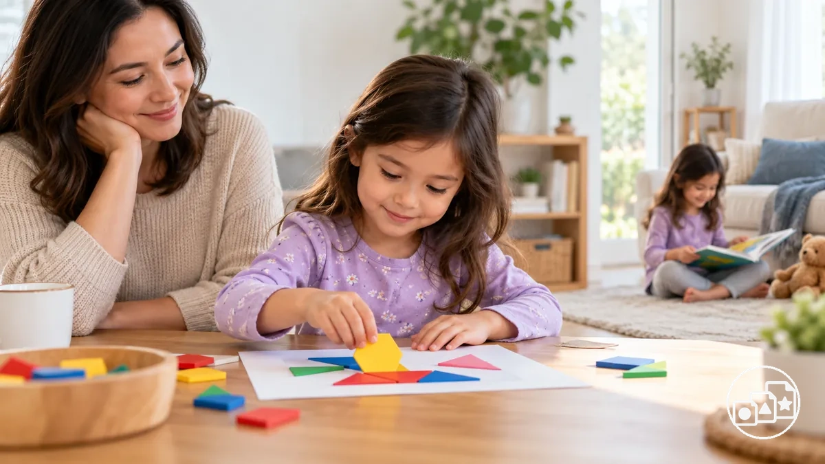 Parent observing a child completing a familiar readiness activity at home