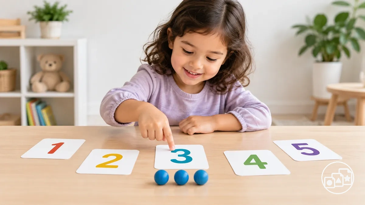 Enfant reconnaissant un chiffre et le faisant correspondre à une petite quantité