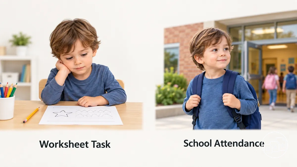Diferença entre recusa de folhas de atividades e recusa escolar mais ampla.